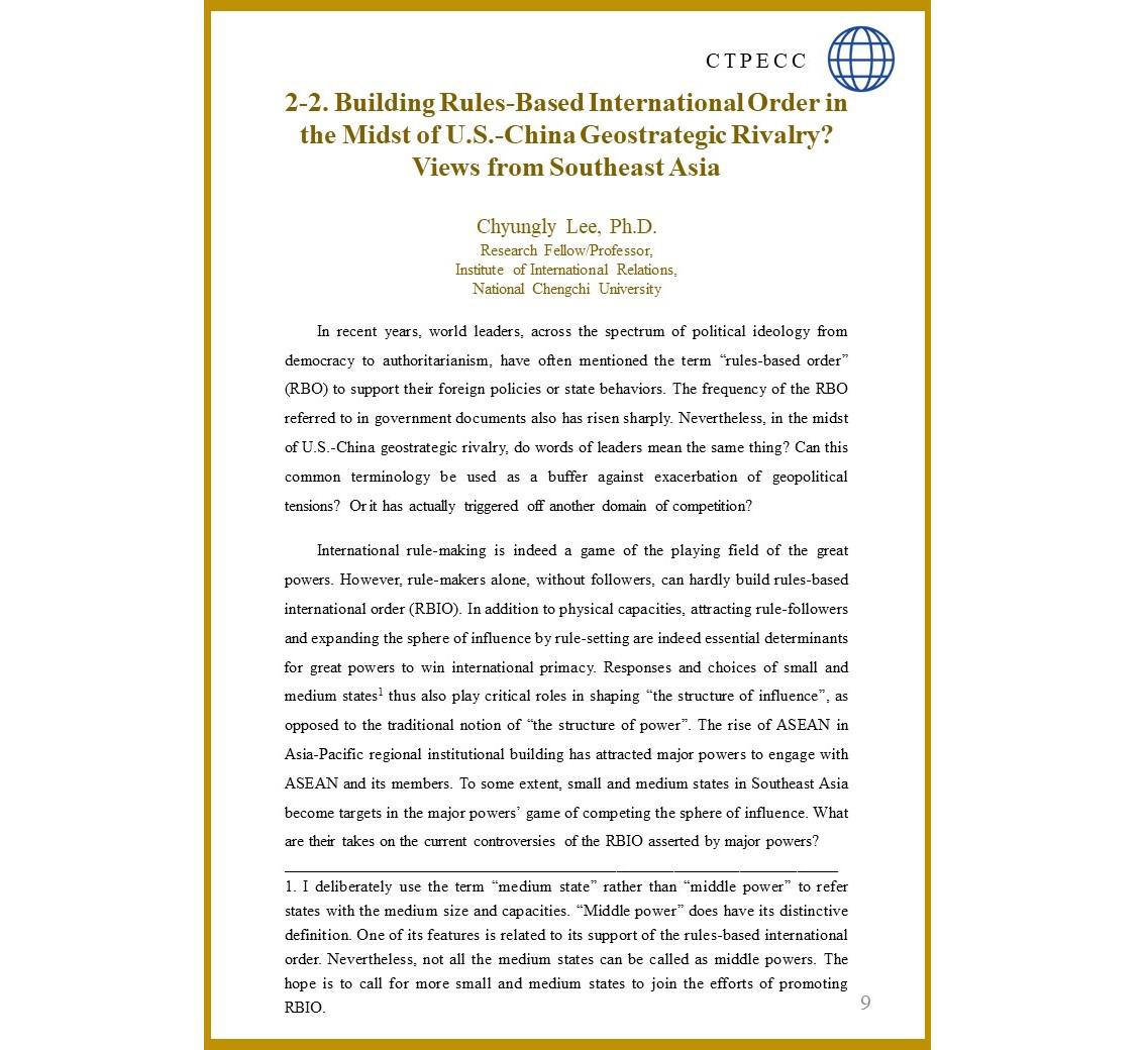 Building Rules-Based International Order in the Midst of U.S.-China Geostrategic Rivalry? Views from Southeast Asia